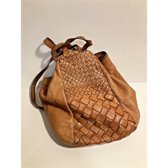 India Camel Color Woven Leather Backpack Bag Fashion Rugged Handmade Rustic main image 12